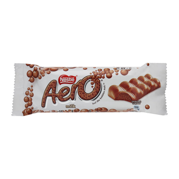 Nestle Aero Milk Chocolate Small Bar (Kosher) SA HEAT SENSITIVE ITEM. PLEASE ADD ITEM 122942 TO THE ORDER TO TRY TO PROTECT CHOCOLATES FROM HEAT DAMAGE. 40g