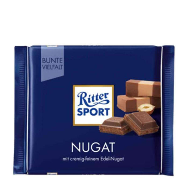 Ritter Sport Nugat Chocolate Bar with Praline Filling  HEAT SENSITIVE ITEM. PLEASE ADD ITEM 122942 TO THE ORDER TO TRY TO PROTECT CHOCOLATES FROM HEAT DAMAGE. 100g