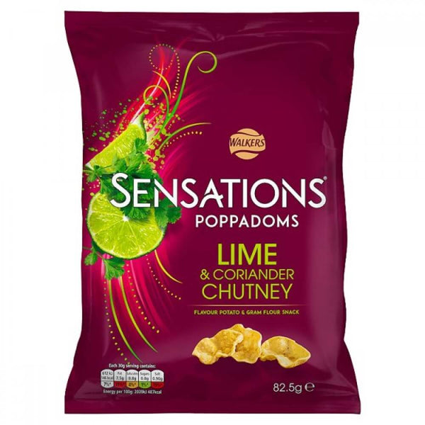 BEST BY NOVEMBER 2024: Walkers Sensations Lime and Coriander Chutney Poppadoms Snack 82.5g