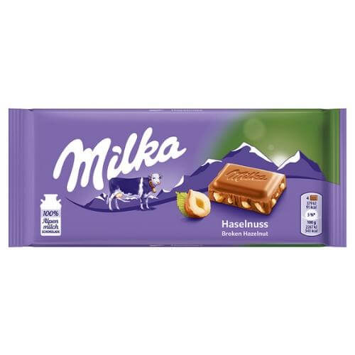 Milka Hazelnut (Broken) Milk Chocolate Bar  HEAT SENSITIVE ITEM. PLEASE ADD ITEM 122942 TO THE ORDER TO TRY TO PROTECT CHOCOLATES FROM HEAT DAMAGE. 100g