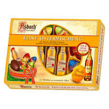 Asbach Easter Eggs Bottles and Eggs Variety Box with and without Crust HEAT SENSITIVE ITEM. PLEASE ADD ITEM 122942 TO THE ORDER TO TRY TO PROTECT CHOCOLATES FROM HEAT DAMAGE 150g
