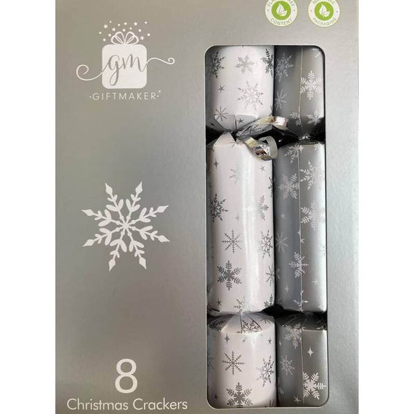 Giftmaker Christmas Crackers Silver and White Snowflake Figure Luxury Crackers 8 x 12.5 Inch 250g