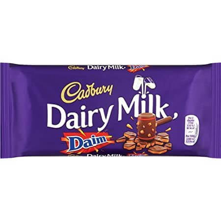 Cadbury Dairy Milk With Daim Chocolate Bar  HEAT SENSITIVE ITEM. PLEASE ADD ITEM 122942 TO THE ORDER TO TRY TO PROTECT CHOCOLATES FROM HEAT DAMAGE. 120g
