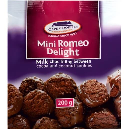 Cape Cookies Mini Romeo Delight  HEAT SENSITIVE ITEM. PLEASE ADD ITEM 122942 TO THE ORDER TO TRY TO PROTECT CHOCOLATES FROM HEAT DAMAGE. 200g