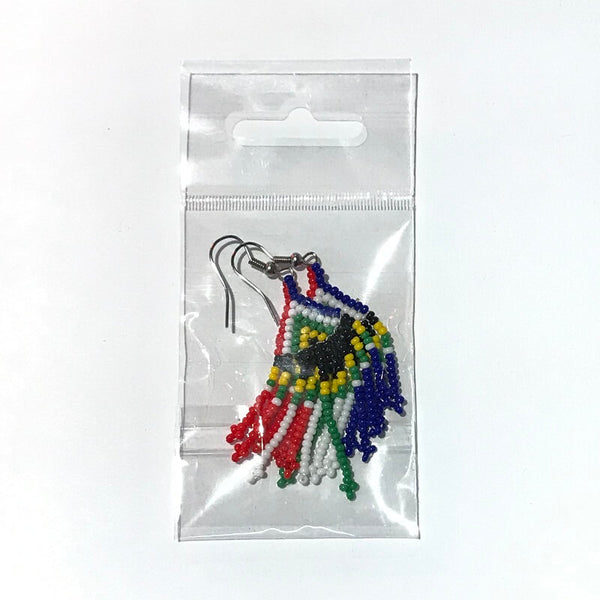 African Hut Beaded SA Flag Earrings 7g