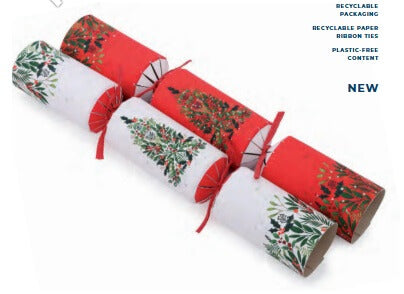 Tom Smith Christmas Crackers Traditional Family White and Red with Tree Design 8x12 Inch Crackers 250g