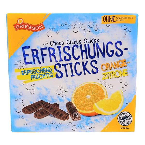 Griesson Erfrischungsstaebchen Orange Zitrone Sticks (HEAT SENSITIVE ITEM - PLEASE ADD A THERMAL BOX (ITEM NUMBER 114878) TO YOUR ORDER TO PROTECT YOUR ITEMS FROM HEAT DAMAGE) 150g