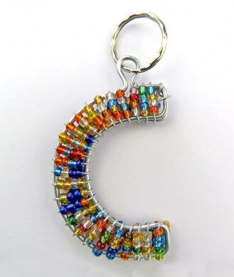 African Hut African Beaded Keyring Alphabet Letter C 23g