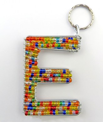 African Hut African Beaded Keyring Alphabet Letter E 23g