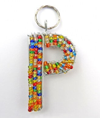 African Hut African Beaded Keyring Alphabet Letter P 23g