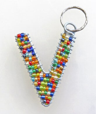 African Hut African Beaded Keyring Alphabet Letter V 23g