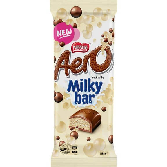 Nestle Milkybar Aero Chocolate Bar HEAT SENSITIVE ITEM. PLEASE ADD ITEM 122942 TO THE ORDER TO TRY TO PROTECT CHOCOLATES FROM HEAT DAMAGE 118g
