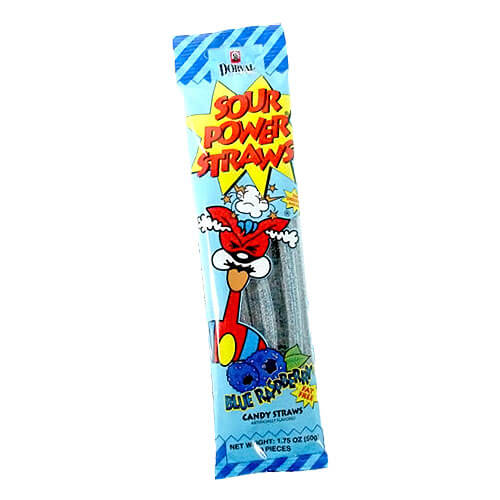 Dorval Blue Raspberry Flavor Sour Power Straws, Blue Raspberry Candy Straws. 50g