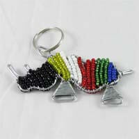 African Hut Beaded Keyring SA Flag Coloured Rhino 25g