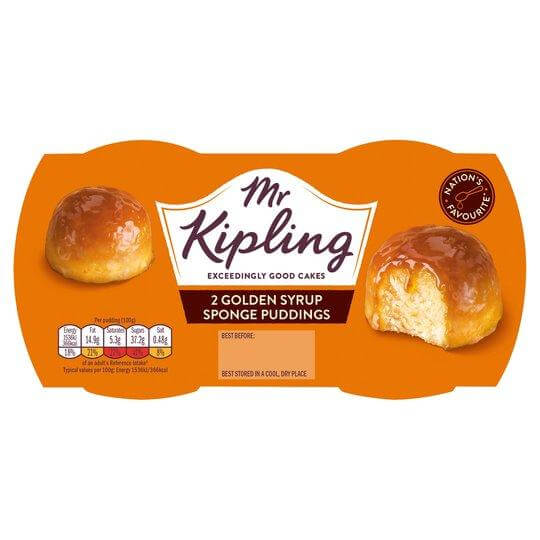 Mr Kipling Sponge Pudding - Golden Syrup (Pack of 2 Puddings) 190g