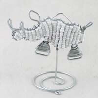 African Hut Beaded Place Card Holder Rhino White Colour 26g