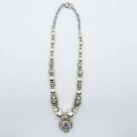 African Hut Necklace Pewter Bead Pendant Necklace with A Decorative Crystal Oval 151g