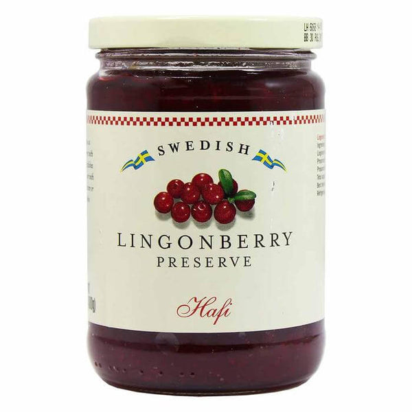 Hafi Swedish Lingonberry Preserve, Delicious As A Condiment With Many Meat Dishes Or As A Desert With Whipped Cream Or Milkshake. 400g