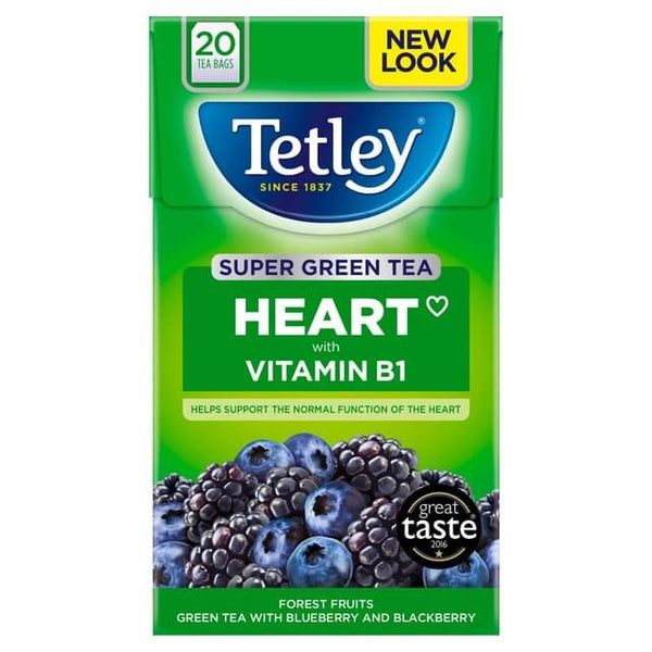 Tetley Tea - Heart Super Green Tea with Forest Fruits (Pack of 20 Tea Bags) 40g