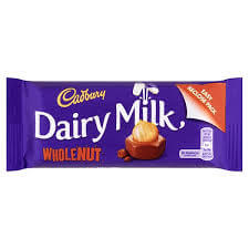 Cadbury Dairy Milk Wholenut Bar (HEAT SENSITIVE ITEM - PLEASE ADD A THERMAL BOX TO YOUR ORDER TO PROTECT YOUR ITEMS 55g
