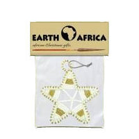 African Hut Gold and White Beaded Star Tree Ornament 50g