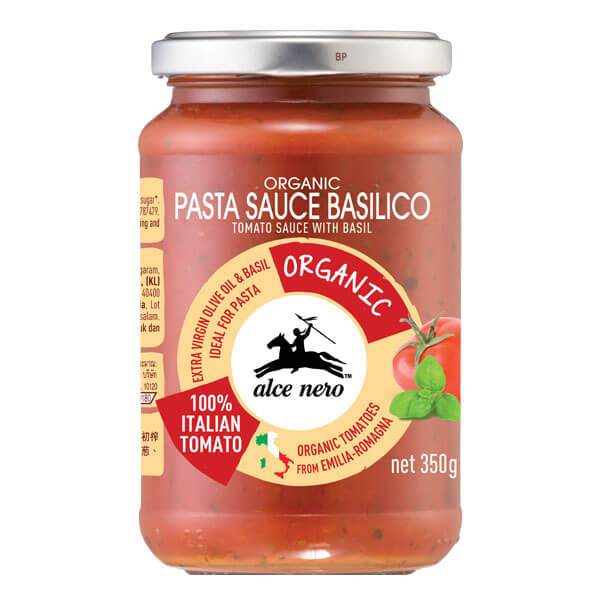 Alce Nero Organic Tomato Sauce with Basil, Italian Tomatoes, Extra Virgin Olive Oil, and Basil 350g